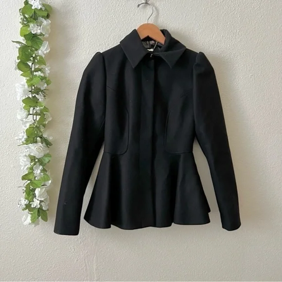 RARE Ted Baker Black Wool Cashmere Blend Peplum Sollel Coat - Picture 2 of 13